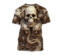 Men's Summer Round Neck Vintage Elegant Crew Neck Skull Short Sleeve T-Shirt Slim Fit Design Crew Neck Fashion Top Print Shirt Halloween Skull Death Metal Biker Sporty, B Brown, XL