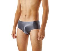 Mens Summer Satin Silky Smooth Underwears Plus Size Mid-Rise Solid Color Breathable Comfort Briefs Underpants(Grey,Medium)