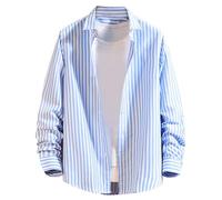Men's Summer Shirt Long Sleeve Striped Breathable Casual Shirt Traditional Shirt Lightweight Outdoor Shirt Classic Striped Shirts Stretch Party Shirt Business Shirt, lightblue, XL