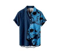Men's Summer Shirt Retro Rose Flower Skull Printed Blouse Lapel Button Down Short Sleeve T-Shirts Gothic Skeleton Printed Shirt Holiday Party Beach Shirts Hawaiian Shirts, blue, 3XL