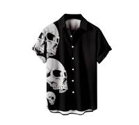 Men's Summer Shirt Retro Rose Flower Skull Printed Blouse Lapel Button Down Short Sleeve T-Shirts Gothic Skeleton Printed Shirt Holiday Party Beach Shirts Hawaiian Shirts, black, 5XL