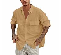 Mens Summer Shirts, Classic Men's Long Sleeve Button Up Shirt with Solid Color Design and Chest Pockets for a Smart Casual