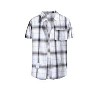 Mens Summer Shirts, Flannel Shirt Men Plaid Wrinkle-Free Stretch Short Sleeve Casual Shirts Business Classic Button Down Comfortable Everyday Wear B-White