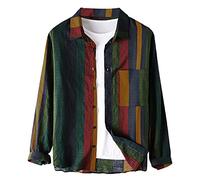 Mens Summer Shirts Long Sleeve Striped Casual Summer Button Up UK Holiday Coats Retro Vintage Collared Beach Pockets Loose Fit Shirt Multicolor