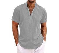 Mens Summer Shirts Loose Fit Pullover Casual Short Sleeve Henley Tshirts Button Up Sports Lightweight Vacation Hiking Tees Big and Tall Quick Dry Comfortable Sleep Undershirt Grey