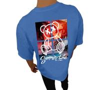 Men's Summer Shirts Novelty Casual Letter Graphic Crewneck T-Shirt Short Sleeve Oversized Tee Top Cotton Summer T-Shirts Crew Neck Shirts Casual Slim fit Basic Tee Tees (Blue,3XL)