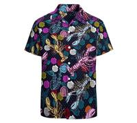 Mens Summer Shirts Short Sleeve Holiday Shirts, Romantic Summer Feel Individualistic Classic Lapel Design Retro Colorful Botanical Print Vacation Soft and Chic Against the Skin