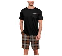 Mens Summer Short Sleeved Shorts Pajamas Set Round Neck Short Sleeved Plaid Shorts Two Piece T Shirt With Chest Pocket Pajamas Home Wear Set 17 Piece Snap Waist Pajamas Brown