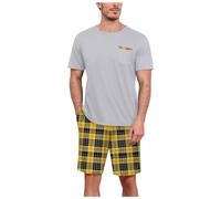 Mens Summer Short Sleeved Shorts Pajamas Set Round Neck Short Sleeved Plaid Shorts Two Piece T Shirt With Chest Pocket Pajamas Home Wear Set Mens Silk Pajamas
