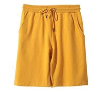 Men's Summer Shorts, Linen Trousers with Pockets, Casual Plus Sizes, Men's Shorts, Lightweight Outdoor Shorts, Breathable Jogging Shorts, Cotton Cargo Shorts, Plain Sports Shorts, Outdoor, yellow