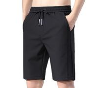 Mens Summer Shorts with Pockets Casual Elasticated Waist Gym Regular Short Men's Comfortable Ice Silk Quick Drying Casual Shorts Drawstring Walking Jogging Shorts Gym Athletic Shorts Black