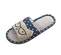Mens Summer Slippers Linen Cat Soft Flat Non Slip Open Toe House Slippers Unisex Women Men Beach Travel Hotel Casual Lightweight Shoes Breathable Indoor UK Sliders (Navy, 7.5)