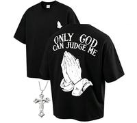 Men's Summer Streetwear T-Shirt, Only God Can Judge Me T-Shirt Prayer Hands Graphic Printed Casual Party Tee for Men