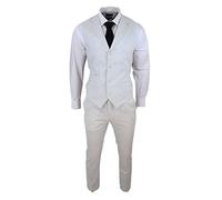 Mens Summer Suit Waistcoat Trousers Linen Smart Formal Light Grey Wedding - Grey 46
