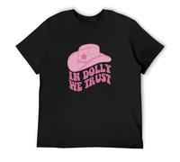 Men's Summer T-Shirt in Dolly We Trust T Shirt Nashville Parton Country Music Cowgirl Pink Hat Tee Button Closure Black M