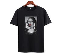 Men's Summer T-Shirt Mens Funny Kuso Mona Lisa License Crew Neck Black Short Sleeve T-Shirts (Color : Black, Size : L)