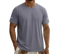 Men's Summer T-Shirts Cool Ice Silk Short Sleeved Round Neck Quickly-Dry T-Shirt with Reflective Strips Thin Style Breathable Tops Holiday Gym Going Out Tops Daily Wear Oversized Tees M-5XL A Gray