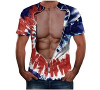 Men's Summer T-Shirts Novelty Casual Naked Muscle Shirts Slim Fit Crewneck Short Sleeve Abdominal Tops Funny Fake Abs Graphic Print Costume Workout Fitness Athletic Tees