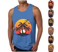 Mens Summer Tank Tops UK Clearance, Sleeveless T Shirts Hawaiian Printed Vests Round Neck Muscle Shirt, Beach Holiday Tanks Male Casual Loose Tees Running Top Lightweight Quick Drying Blouse