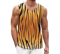 Men's Summer Tiger Pattern 3D Digital Printing Casual Holiday Street Sleeveless Tank Top Loose Tee Shirt (Black, M)