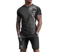 Men's Summer Tracksuit Two Piece Outfit Set Viking Skull 3D Printed T-Shirt and Shorts Set Casual Loose Sportswear