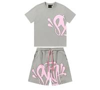 Men's Summer Trend Fashion Print Occasion Round Collar Comfort Sports Short Sleeve Shorts Set, Light Gray#4, S