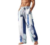 Men's Summer Trousers Beach Trousers Drawstring Elastic Waist 3D Print Stripes Graphic Prints Geometry Comfort Casual Everyday Holiday Streetwear Yellow Blue Neoprene Swimming Shirt Men, blue, 3XL