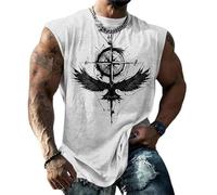 Mens Summer Vest Tops Loose Fit Digital 3D Printed Crew Neck Sleeveless T Shirts Gym Athletic Workout Eagle Tank Top Stretchable Muscle Shirt White XL