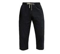 Men's Summer Wide Leg Capris Drawstring Pockets - Lightweight Cotton Blend Loose Fit Pants with 4-Way Stretch & UPF 50+, 6-Pocket Design for Beach & Outdoor Black