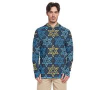 Mens Sun Protection Hoodie Long Sleeve UPF 50 + Sun Shirt with Hood Quick Dry Hanukkah David Star Jewish Blue, Hanukkah David Star Jewish Blue, L