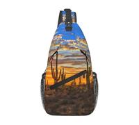 Men's Sunset Cactus in Desert Print Crossbody Sling Bag - Casual Shoulder Backpack with Adjustable Strap for Running, Hiking & Daily Commutes