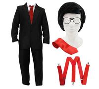 Mens Super Reporter Costume - Small - Black Suit, Red Tie, Black Wig, Glasses, Red Braces - Adults Superhero TV Film World Book Day Halloween Fancy Dress Costume