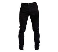 Mens Super Skinny Slim Fit Stretch Motocycle Motobiker Jeans Chino Flat Front Tapered Leg Distressed Casual Comfort Flex Waist Work Denim Jeans Trousers Big Tall All Waist Sizes with Pocket Black
