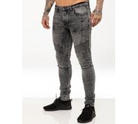 Mens Super Skinny Stretch Biker Denim Jeans | Enzo Designer Menswear - Black Acid / 34W / Long (34")
