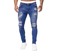 Mens Super Skinny Stretch Jeans, Mens Ripped Jeans Slim Fit Basic Denim Pants Motocycle Biker Jeans Elastic Fashion Comfort Waist Pants Distressed Washed Straight Leg Jeans Streetwear