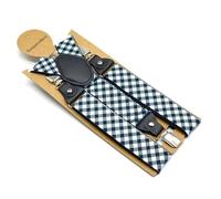 Mens Suspenders Checkered Wedding Formal Braces Elastic Suspender Straps Trouser Belt 120cm pour le Travail et le Quotidien(Black leather)