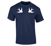 Mens Swallows Birds Tattoo Style T-Shirt Navy Blue (XXL)