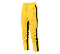 Mens Sweat Pants Joggers, Spliced Solid Color Sweatpants Running Workout Pants with Drawstring and Pocket Straight Leg Stretchy Tracksuit Bottom Leisure Loose Litghtweight Sport Trousers Yellow