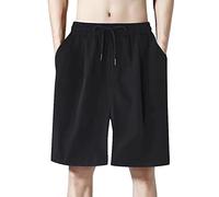 Men's Sweat Shorts Drawstring Elastic Waist Basketball Shorts Knee Length Casual Jogger Wide Leg Half Trousers for Running Workout Training Sports Summer Lightweight Black