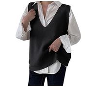 Mens Sweater Button Vest Women Casual Sleeveless V Neck Ribbed Knit Split Pullover Sweater Vest Blouse Women's Sleeveless Sweater (Black, One Size)