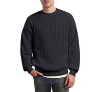 Mens Sweater Crewneck Cable Knit Pullover Sweater Loose Fit Lightweight Casual Twist Textured Drop Shoulder Tops Solid Knitted Sweater Jumper (Black, XXXXXXL)