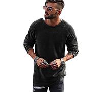 Mens Sweater Crewneck Oversize Jumper Men Sweater Knit Casual Tunic Top Sweatshirt Man Pullover Long Sleeve Plus Size Men Sweater Soft Slim Pullover Jumpers For Men Pullover Winter Top Black XL