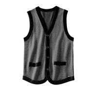 Mens Sweater Vest Solid Knitted Lightweight Thermal Cardigan,DXL Big and Tall Vest, Black-grey, Medium