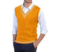 Men's Sweater Vest V-Neck Knitted Sleeveless Jumper for Men UK Jacquard Pattern Slim-fit Elegant Sweater Tank Top Autumn Winter Casual Knitwear Comfort Daily Work Business Soft Waistcoat Yellow