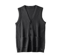 Men's Sweater Vest V-Neck Sleeveless Knitted Cardigan DXL Big and Tall Vest, Dark Grey, Medium