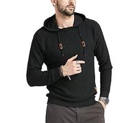 Men's Sweater with Hood Loose Fashion Men's Sweatshirt Outdoor Fitness Workout Breathable Men's Hoodie Modern Urban Style Trend Men's Sweater E-Black S