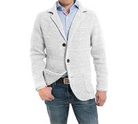 Mens Sweaters Knitted Cardigans Sweater Business Blazer Knitwear with Pockets Long Sleeve Button Down Jackets Clothes Blue L