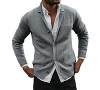 Mens Sweaters Knitted Elbow Patch Shawl Collar Cardigan Sweater Long Sleeve Button Down Knitwear with Pockets Clothes(Z02-Grey, XXL)