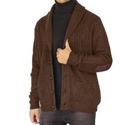 Mens Sweaters Knitted Elbow Patch Shawl Collar Cardigan Sweater Long Sleeve Button Down Knitwear with Pockets Clothes Brown XXL