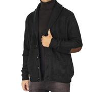 Mens Sweaters Knitted Elbow Patch Shawl Collar Cardigan Sweater Long Sleeve Button Down Knitwear with Pockets Clothes Black M